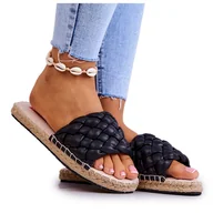 Klapki i japonki damskie - Skórzane Plecione Klapki Big Star JJ274919 Czarne - miniaturka - grafika 1