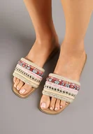 Klapki i japonki damskie - Czerwono-Beżowe Klapki z Plecionką w Stylu Boho i Nitami Karvisa - Born2be - miniaturka - grafika 1