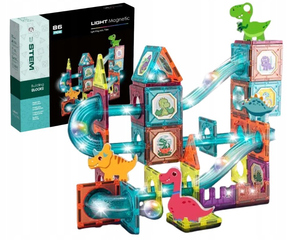 KLOCKI MAGNETYCZNE DLA 3-8 LATKA KONSTRUKCYJNE EDUKACYJNE ŚWIECĄCE 3D DINO