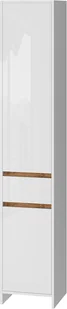 Vicco Szafka łazienkowa Detmold, 35 x 190 cm z 2 drzwiami i jedną szufladą, Biały wysoki połysk/złoty dąb power - Szafki łazienkowe - miniaturka - grafika 1