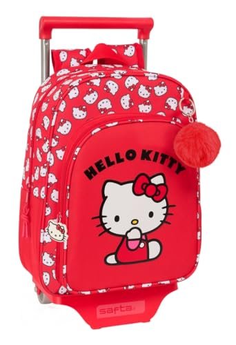 Safta HELLO KITTY ICONIC Plecak dziecięcy z wózkiem 705, idealny dla dzieci w różnym wieku, wygodny i wszechstronny, jakość i wytrzymałość, 26 x 11 x 34 cm, Czerwony/biały, M, Casual