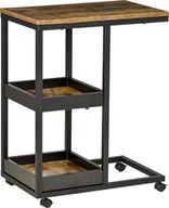 Ławy i stoliki kawowe - HOMCOM Stolik boczny, stolik kawowy na kółkach, półka, stolik kawowy w stylu industrialnym do salonu, sypialni, ciemnobrązowy, 51 x 33 x 66 cm - miniaturka - grafika 1