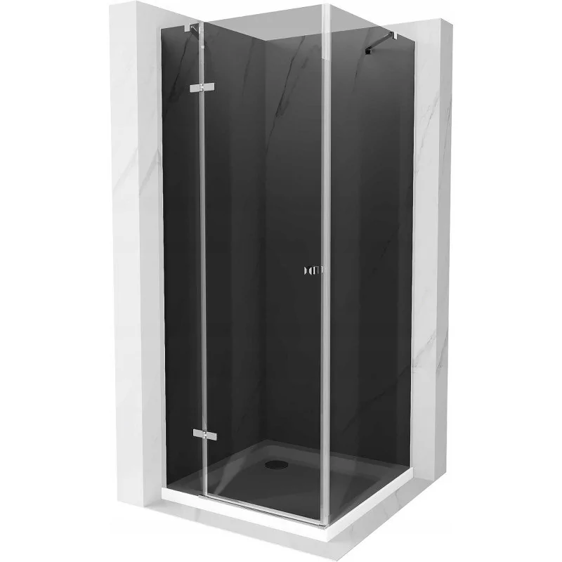 Mexen Roma kabina prysznicowa uchylna 70x70 cm, grafit, chrom + brodzik Flat, biały