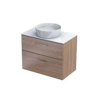 Szafka łazienkowa pod umywalkę z blatem Oristo Geo 80 cm dąb urban jasny biały połysk KI01-ZB2S-80-81 - Szafki łazienkowe - miniaturka - grafika 1