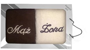 Komplet ręczników w pudełku 2szt 70x140 Mąż i Żona Brązowy Kremowy - Ręczniki - miniaturka - grafika 1