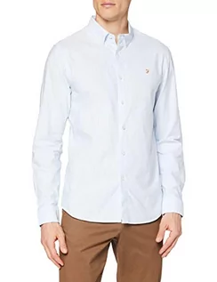 Koszule męskie - Farah Męska koszula biznesowa w paski browarnicze, Błękitny, S - grafika 1