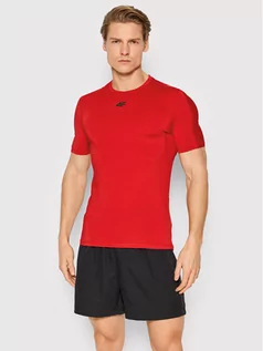 Koszulki sportowe męskie - 4F Koszulka techniczna H4L22-TSMF019 Czerwony Slim Fit - grafika 1