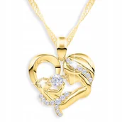 Naszyjniki - Złoty Naszyjnik z Sercem Matka z Dzieckiem Cyrkoniami Family SREBRO 925 - miniaturka - grafika 1