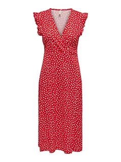 Sukienki - ONLY Women's ONLMAY S/L WRAP Dress Box JRS sukienka midi, High Risk Red, XS, czerwony (high risk red), XS - grafika 1