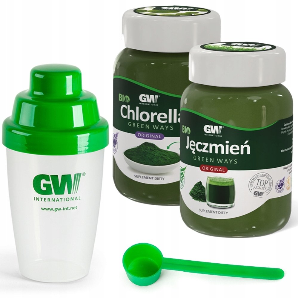 Green Ways 100%BIO Chlorella Sok Z Zielonego Jęczmienia Shaker Miarka