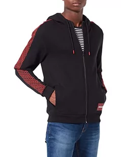 HUGO Męska bluza z kapturem Dobbins z bawełny z powtarzającym się logo, czarny (Black1), L - Bluzy męskie - miniaturka - grafika 1