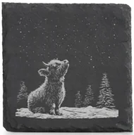 Ozdoby bożonarodzeniowe - Podkładki kamienne pod Kubek x4 Ozdobne Cielątko Krówka Święta śnieg - miniaturka - grafika 1