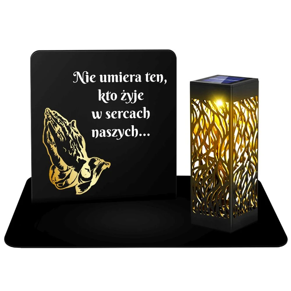 Metalowy Znicz Solarny LED dla taty Lampion na Grób Cmentarz Nagrobny Ciężki Duży