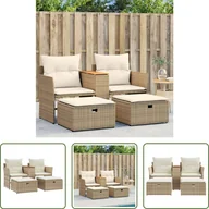 Sofy ogrodowe - The Living Store Sofa ogrodowa 2-osobowa ze stołkami z beżowego polirattanu - miniaturka - grafika 1