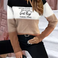 Bluzy damskie - TEMU Zimowy Sweter Damski Oversize z Nadrukiem Motywacyjnym i Hasłem "Nigdy Się Nie Poddawaj" - Miękka, Elastyczna Bluza z Okrągłym Dekoltem w - miniaturka - grafika 1