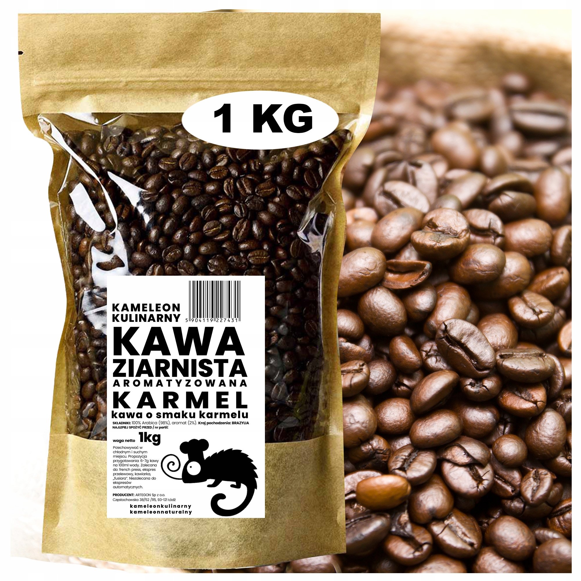 Kameleon Kulinarny Kawa Aromatyzowana ziarnista Karmel Karmelowa 1kg