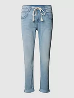 Spodnie damskie - Jeansy o kroju tapered fit z 5 kieszeniami - miniaturka - grafika 1