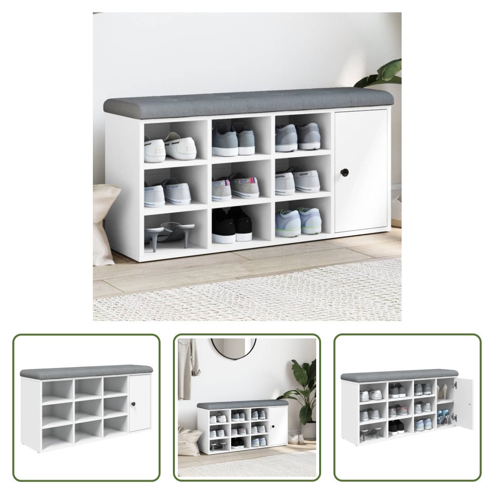 The Living Store Ławka na buty biała 102x32x50 cm Materiał drewnopochodny