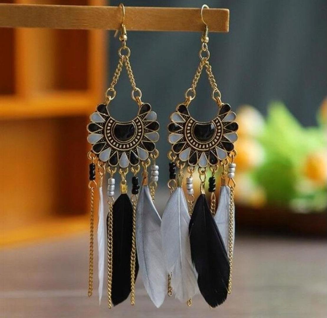 KOLCZYKI ZWISAJĄCE BOHO DŁUGIE PIÓRA! POLECAM!