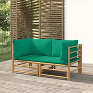 Meble ogrodowe - vidaXL Narożne sofy ogrodowe z zielonymi poduszkami, 2 szt., bambus - miniaturka - grafika 1