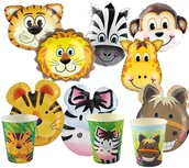 Naczynia i sztućce jednorazowe - Zestaw dżungla 6 kubeczków, 6 talerzyków, 5 balonów - miniaturka - grafika 1