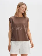 Koszulki i topy damskie - OPUS Lniana koszulka w kolorze brązowym - miniaturka - grafika 1