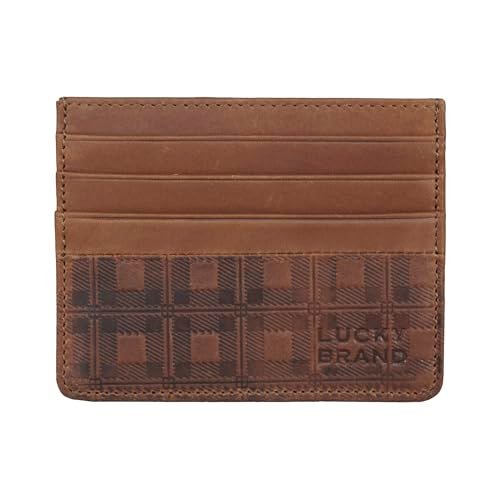 Lucky Brand Męskie etui na karty, wytłaczana skóra w kratę - brązowy, jeden rozmiar