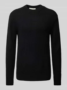 Sweter z dzianiny o kroju regular fit z wełną i wyhaftowanym logo na rękawie - Swetry męskie - miniaturka - grafika 1