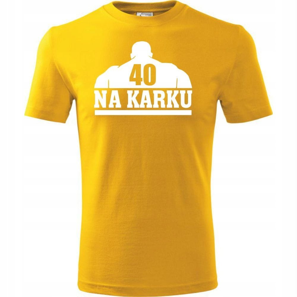 Męska Koszulka z Nadrukiem 40 na karku na Prezent Urodzinowy dla Niego żółty XL