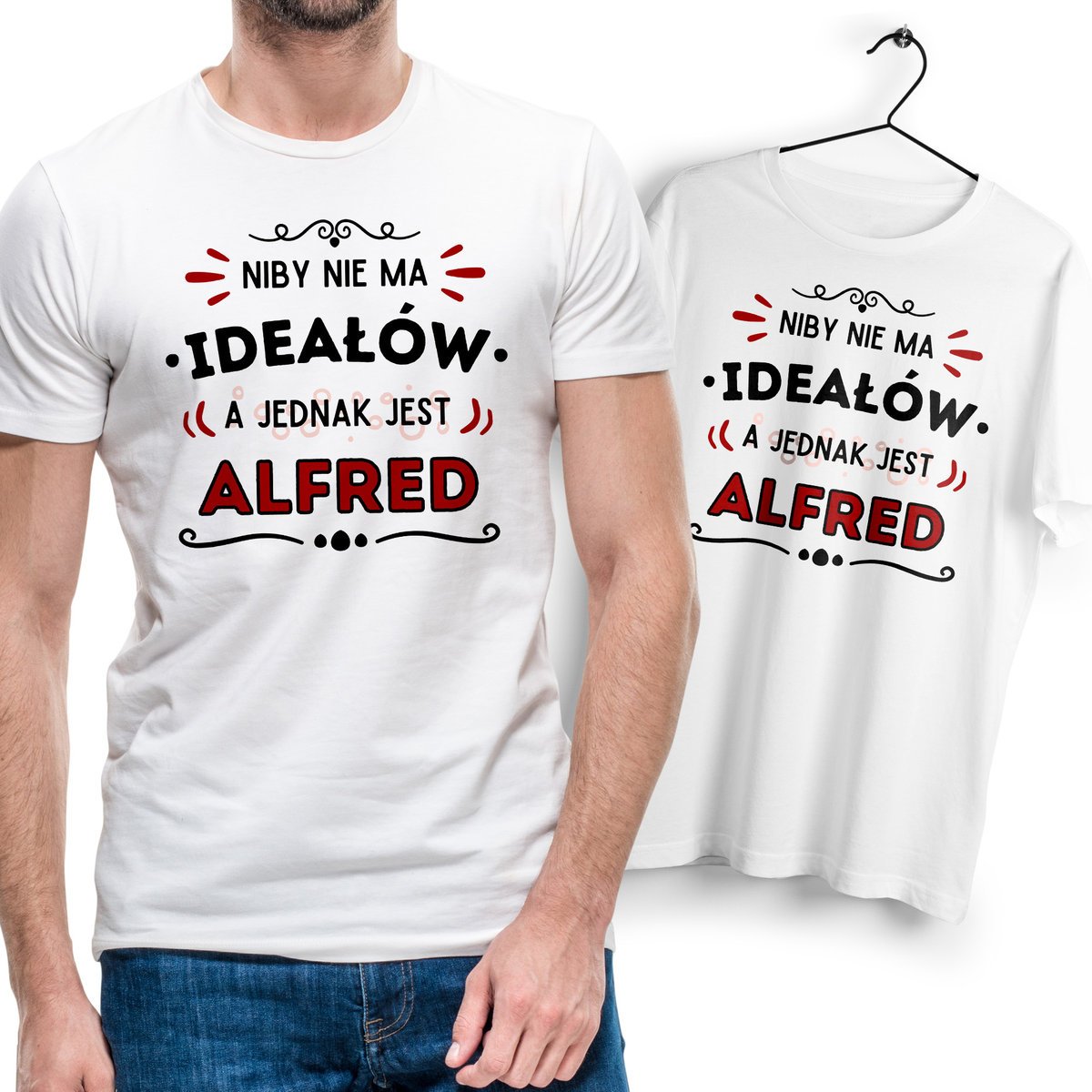 Koszulka Męska Biała Dla Alfreda T-Shirt Podkoszulek Nadruk Na Prezent