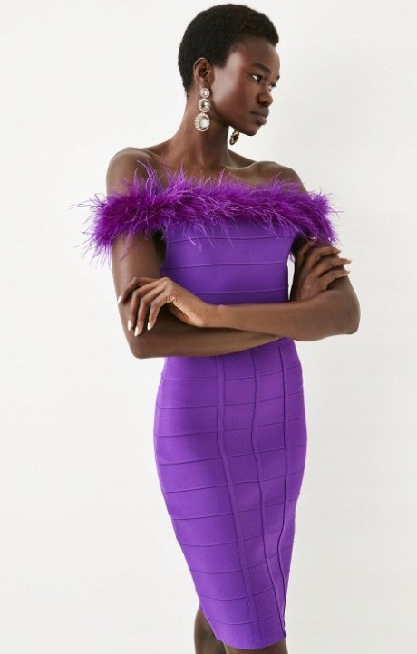 KAREN MILLEN SUKIENKA FIOLETOWA PIÓRA XS 3R4G3_A* XS 3_4 T5A