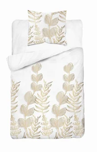 Pościel satynowa 140x200 Biała w złoto-beżowe liście – elegancki wzór, 100% bawełna Home Satin - Pościel Pościel satynowa 140x200 Biała w złoto-beżowe liście – elegancki wzór, 100% bawełna Home Satin - Pościel - miniaturka - grafika 1