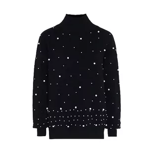 faina Damski sweter z cekinami, elegancki sweter akrylowy czarny rozmiar M/L, czarny, M - Swetry damskie - miniaturka - grafika 1