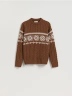 Swetry męskie - Reserved - Sweter z warkoczowym splotem - brązowy - miniaturka - grafika 1