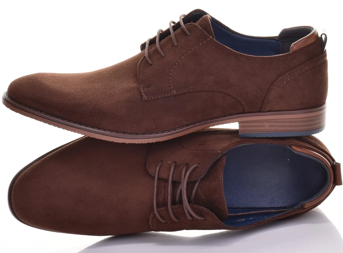 PÓŁBUTY MĘSKIE ZAMSZOWE ELEGANCKIE WYGODNE BUTY WIZYTOWE KLASYCZNE BRĄZOWE