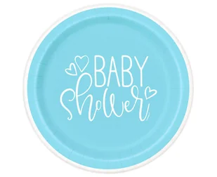 Talerzyki Papierowe Baby Shower, Niebieskie Serca, Rozm. 23 Cm, 8 Szt. (Plastic-Free) - Dekoracje i nakrycia stołu na imprezę - miniaturka - grafika 1