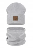 Czapki damskie - CZAPKA i KOMIN DZIECIĘCY Komplet Dziecka Zestaw BAWEŁNA 95% SZARY 48-52 - miniaturka - grafika 1