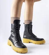 Botki damskie - Czarne trapery na żółtej podeszwie Quennie-38 - miniaturka - grafika 1