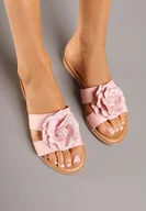 Klapki i japonki damskie - Różowe Klapki Vices Ozdobione Kwiatową Aplikacją 3D Koviznne - miniaturka - grafika 1