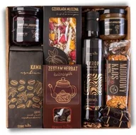 Zestawy upominkowe - ZESTAW KOSZ PREZENTOWY herbata kawa miód syrop czekolada konfitura premium - miniaturka - grafika 1