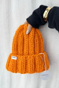 Gruba wełniana czapka beanie pomarańczowa 100% wełna handmade - Czapki damskie Gruba wełniana czapka beanie pomarańczowa 100% wełna handmade - Czapki damskie - miniaturka - grafika 1