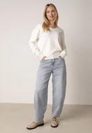 Spodnie damskie - Niebieskie Jeansy z Bawełną z Wysokim Stanem o Kroju Typu Loose Ianione - miniaturka - grafika 1