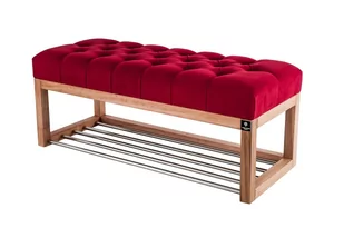 Ławka na buty 60cm EMRAWOOD drewno lite kolor naturalny siedzisko pikowane kolor czerwony - Ławki do przedpokoju - miniaturka - grafika 1