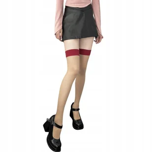 Pończochy zakolanówki gładkie z satynowym bordowym wykończeniem eleganckie - Skarpetki damskie - miniaturka - grafika 1