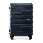 Walizki - Średnia walizka z polikarbonu w poziome pasy granatowa - miniaturka - grafika 1