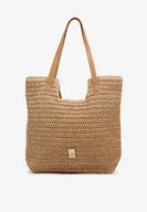 Torebki damskie - Ciemnobeżowa Pleciona Torebka Shopper Feleindra - miniaturka - grafika 1