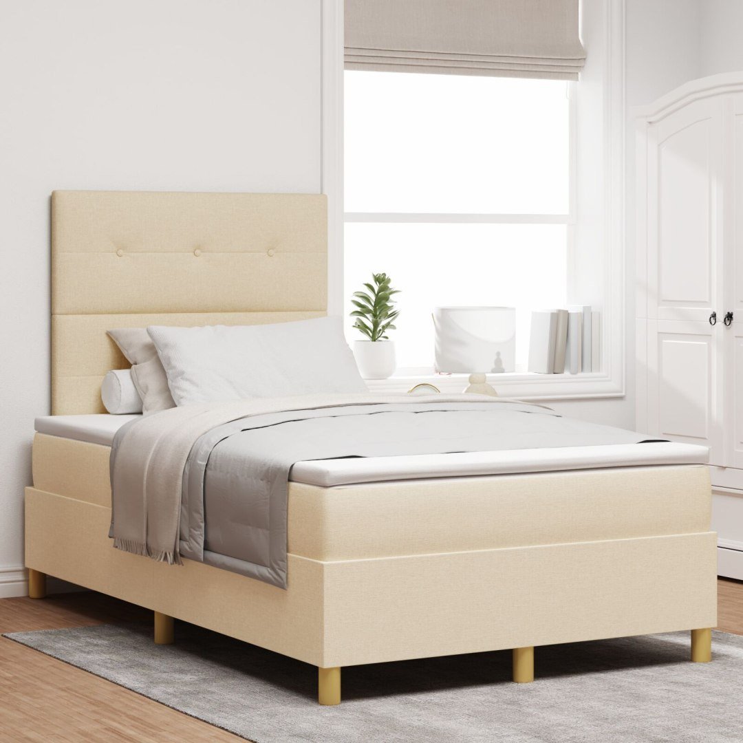 Łóżko z materacem Box Spring vidaXL Kremowe 120x200 cm Tkanina