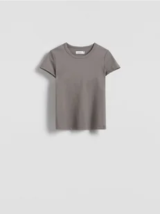 Reserved - T-shirt z bawełny merceryzowanej - beżowy - Koszulki i topy damskie - miniaturka - grafika 1
