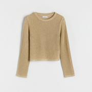 Swetry damskie - Reserved - Ażurowy sweter z metalizowaną nicią - Złoty - miniaturka - grafika 1