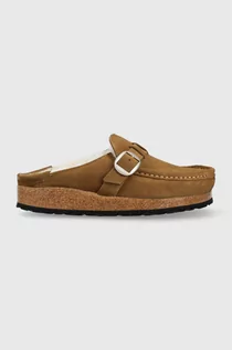 Kapcie damskie - Birkenstock kapcie zamszowe Buckley Shearling kolor brązowy - grafika 1